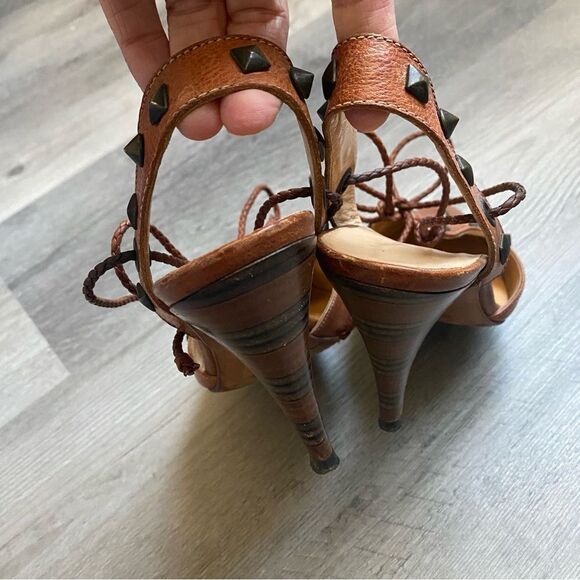 Georgina Goodman Heels Brown Leather Ankle Lace Up Studded Designer - Picture 10 of 11